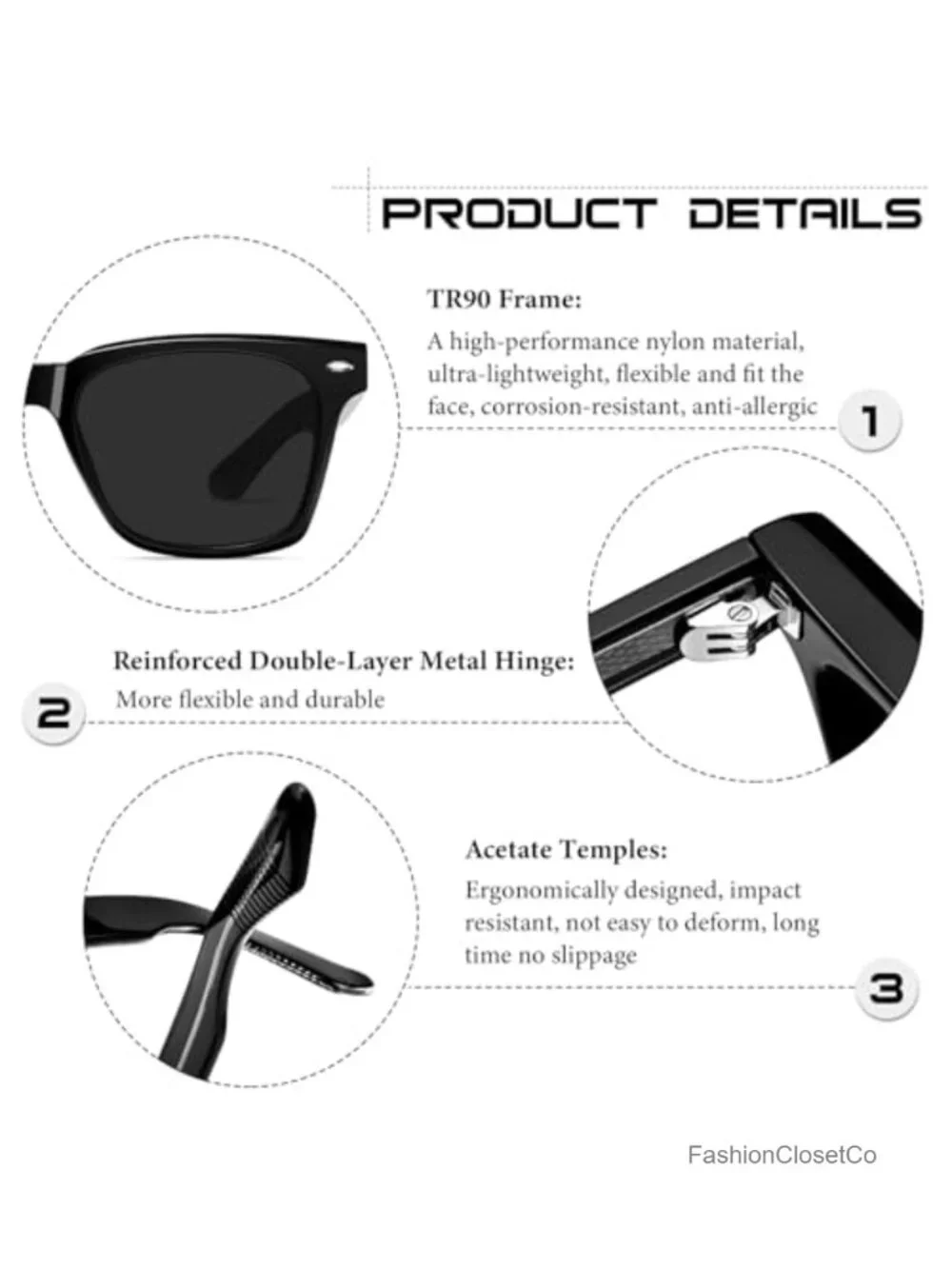 Square Polarized Sunglasses UV400 Acetate TR90 Frame Unisex Driving